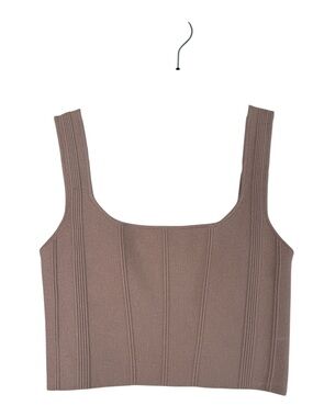 All Row Tan Ribbed Knit Cropped Tank Top Women S Basic Staple Neutral Minimalist